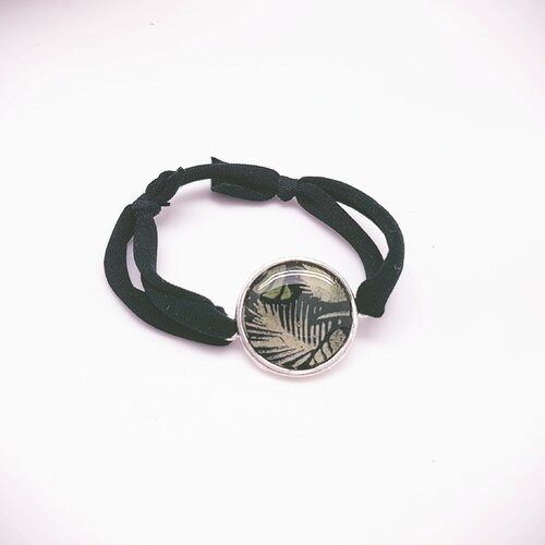 Bracelet steph creapam en lycra noir et pastille en  argile polymère motif jungle