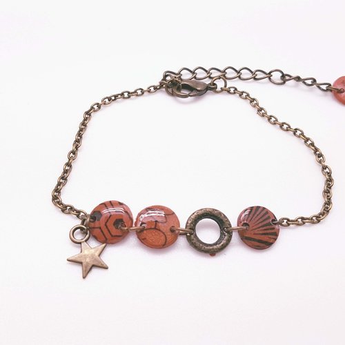 Bracelet star couleur brique et bronze chainette couleur bronze