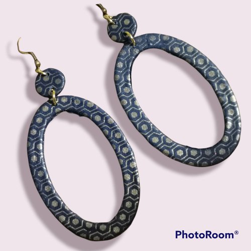 Boucles d'oreilles creoles marine et or