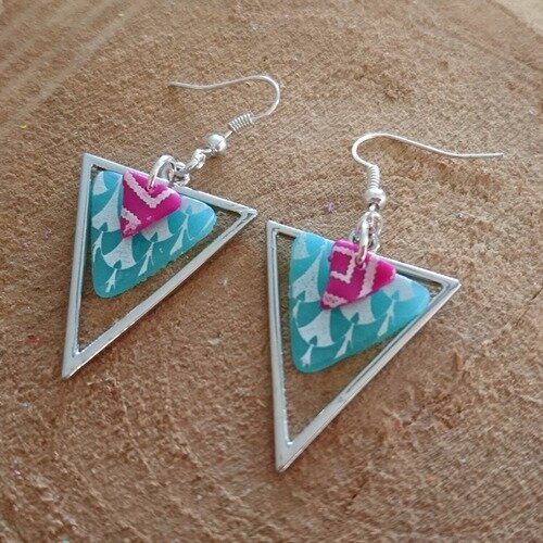 Boucles d'oreilles triangles en fimo ref botri001