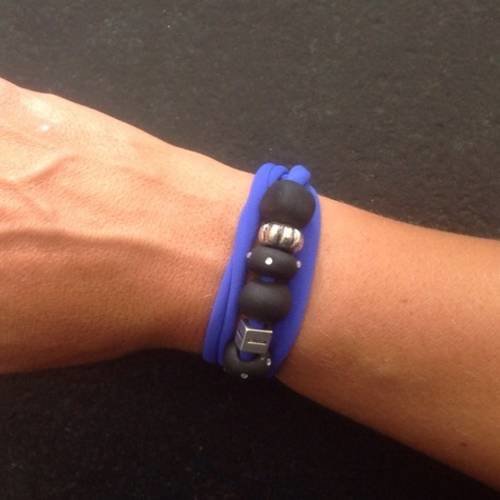 Bracelet 3 en 1 creapam bleu électrique perles argile polymère 