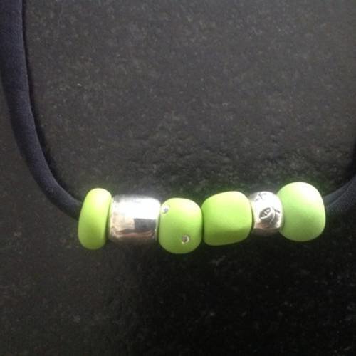 Bracelet 4 en 1 creapam noir et vert  perles argile polymère 