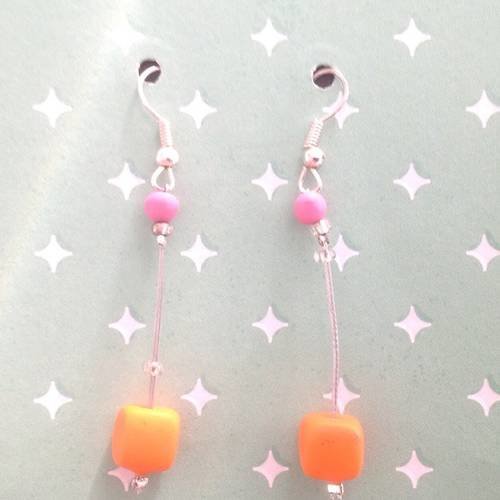 Boucles d'oreilles creapam  orange et rose en fimo 
