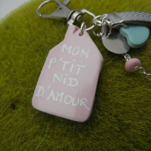 Porte clef bijou de sac "mon p'tit nid d'amour" rose 