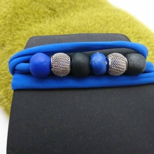 Bracelet 4 en 1 creapam bleu électrique perles argile polymère 