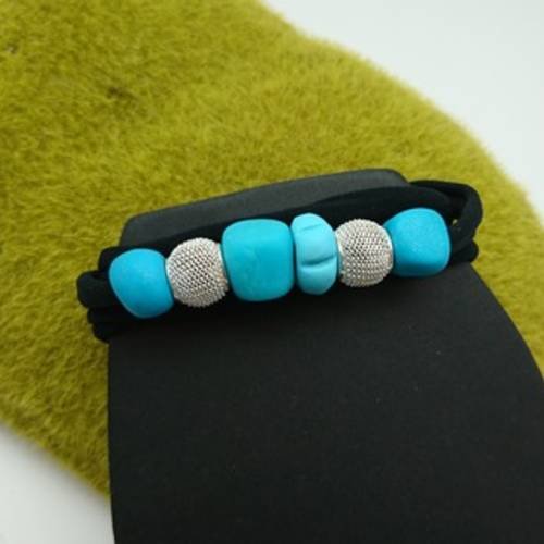 Bracelet 4 en 1 creapam noir et bleu turquoise perles argile polymère 