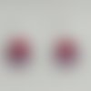 Boucles d'oreilles en fimo ring rouge et mauve foncé motifs seigaïha 