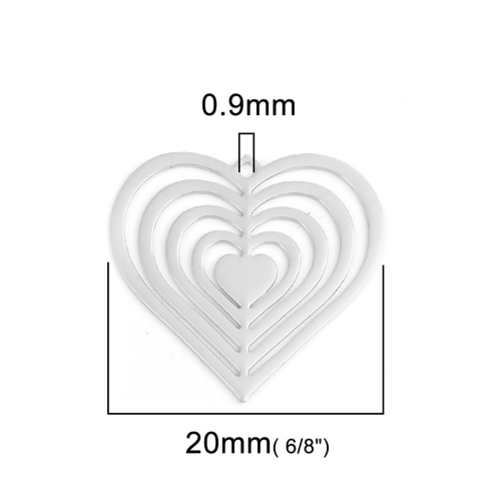 20 Breloques Coeur Oblique 20mm Couleur Argent Mat Creafirm