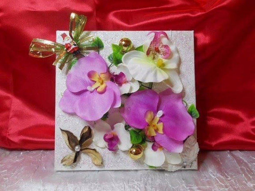 Tableau d'art floral orchidées couleurs blanches et rose artificielles - Un  grand marché