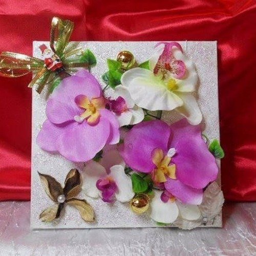 Tableau d'art floral orchidées couleurs blanches et rose artificielles 