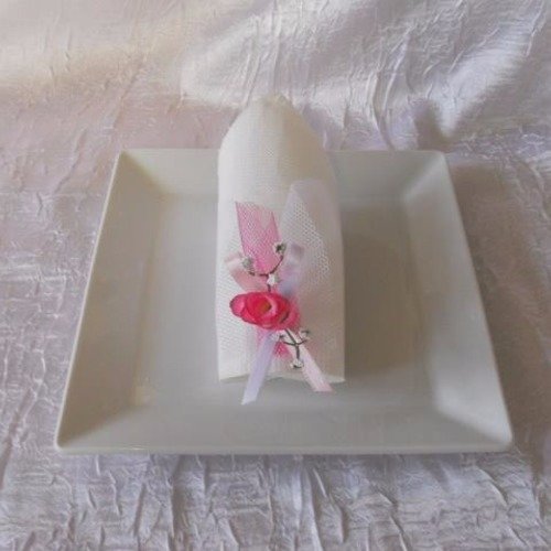 Rond de serviette baptême ou mariage couleur rose / blanc 