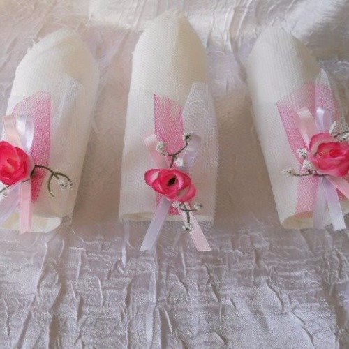 Rond de serviette baptême ou mariage couleur rose / blanc
