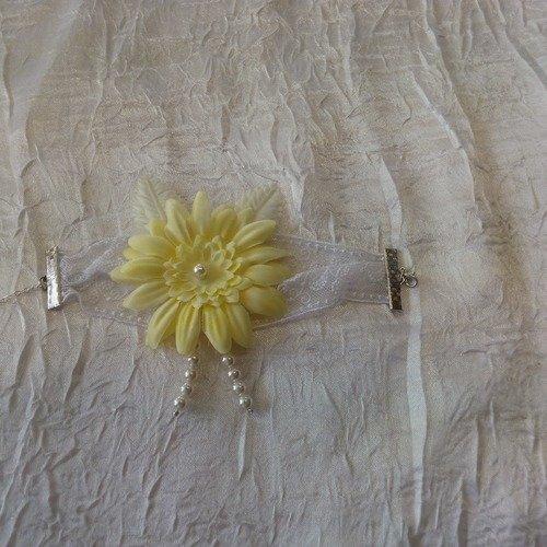 Bracelet ruban fleur marguerite jaune "cortège mariage"
