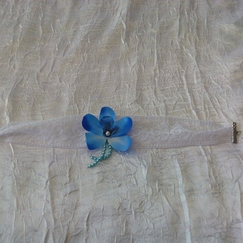 Collier ruban fleur orchidée turquoise "cortège mariage"
