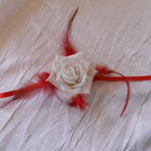 Collier ruban fleur blanche "cortège mariage"