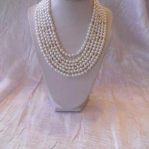 Collier 6 rangs perles nacrées blanche