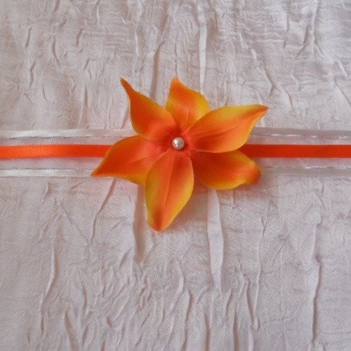 Collier ruban fleur orange mariage 
