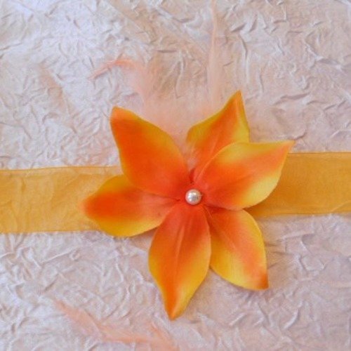 Bracelet ruban fleur orange "cortège mariage"