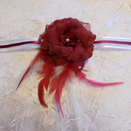 Bracelet ruban fleur bordeaux "cortège mariage
