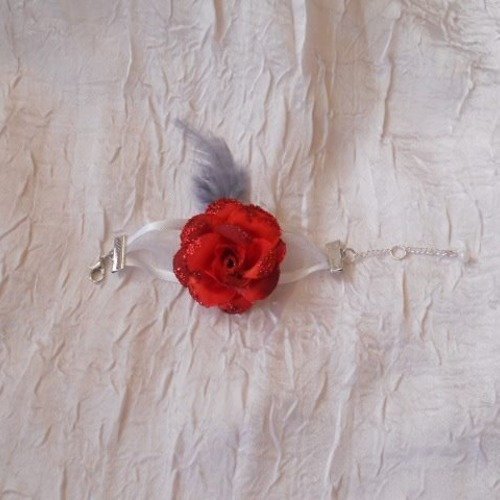 Bracelet ruban fleur rouge de mariage
