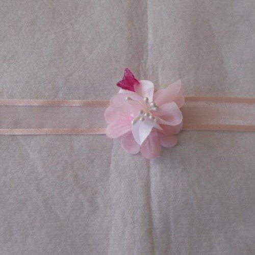 Bracelet ruban enfant fleur rose "cortège mariage"