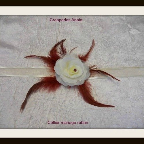 Collier ruban fleur ivoire "cortège mariage"