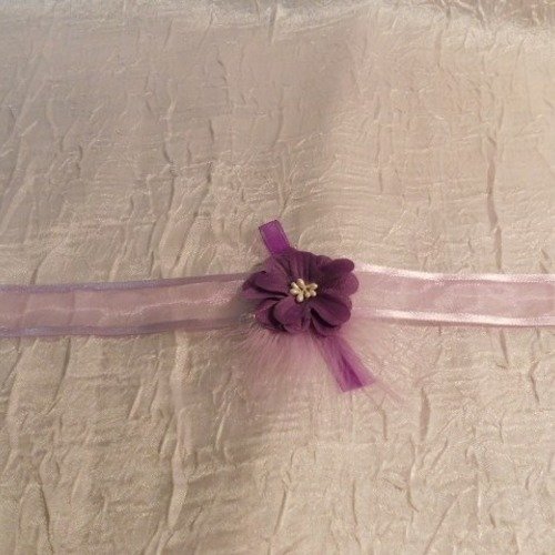 Bracelet ruban enfant fleur violet "cortège mariage"