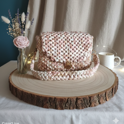 Sac macramé pastel rosé