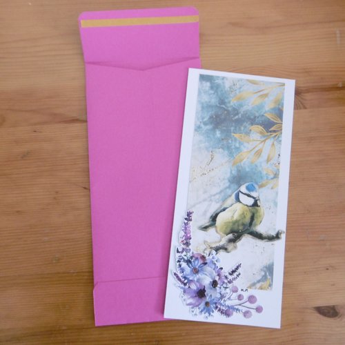 Carte slimline faite main " mésange bleue "
