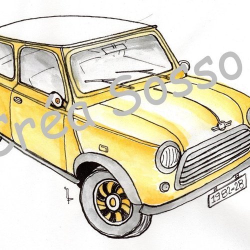 Porte Clès Dessin Voiture Ancienne Austin Mini