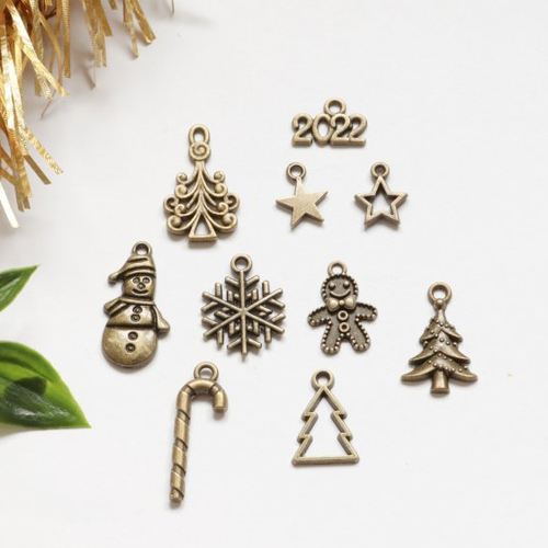 Lot de 10 breloques sur le thème de noël bronze