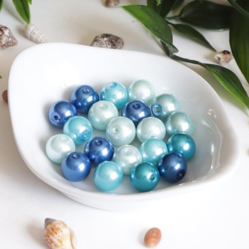 Lot de 20 perles nacré 10mm dans les tons de bleus