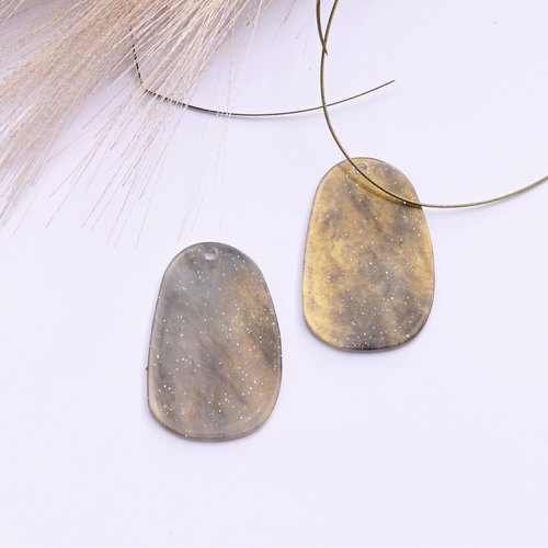 Lot de 2 pendentifs acétates gris irisés doré