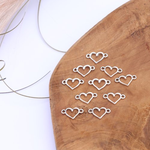 Lot de 10 breloques connecteurs cœurs