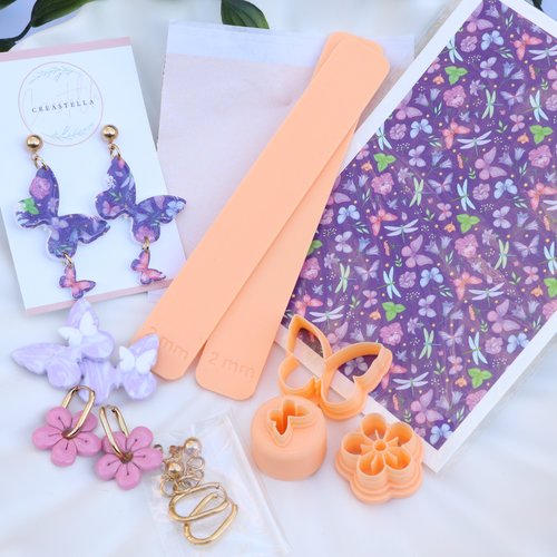 Kit outils pâte polymère papillons boucles d'oreilles acier inoxydable