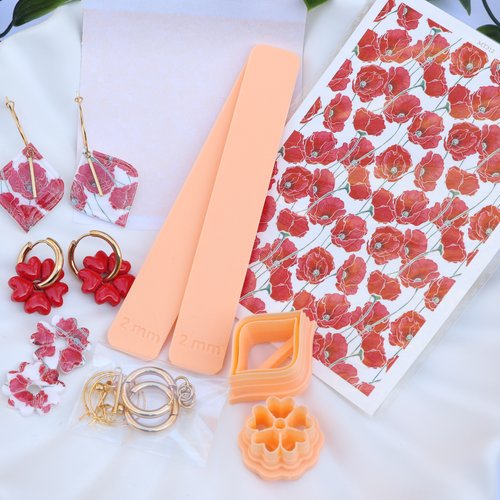 Kit outils pâte polymère coquelicots boucles d'oreilles acier inoxydable