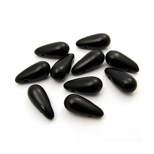 1 perle en verre tchèque 13x6mm noir opaque