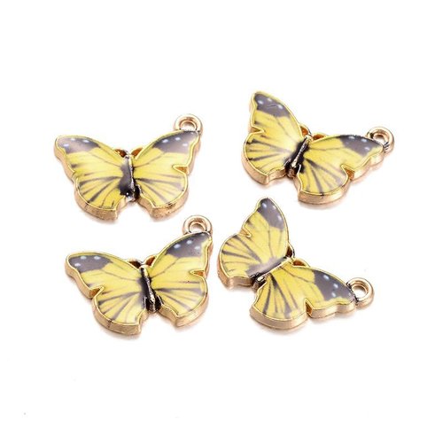 1 breloque papillon jaune 19x12mm