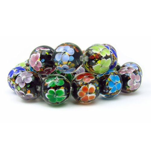 1 perle en verre filé artisanale fleurs 14mm 8 couleurs au choix