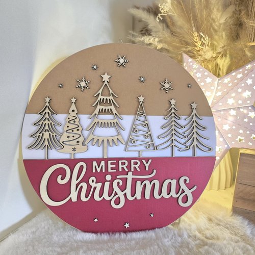 Plaque merry christmas – sapins festifs