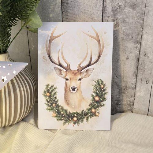 Carte de noël "majestueux cerf" – vert et doré