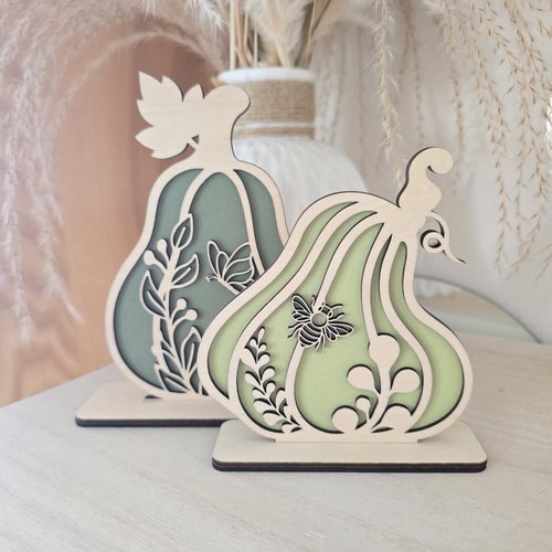 Courges décoratives en bois – à l’unité ou en duo assorti