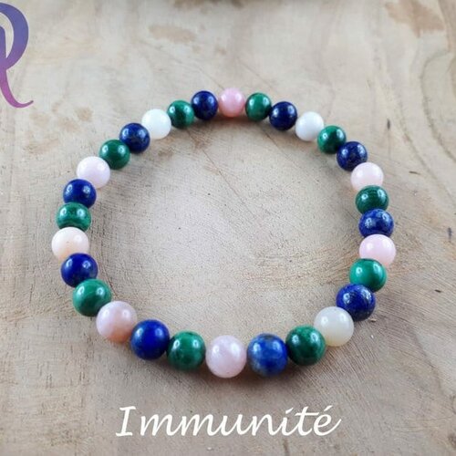 Immunité - bracelet en pierres naturelles de 6mm - lapis lazuli - malachite - opale rose
