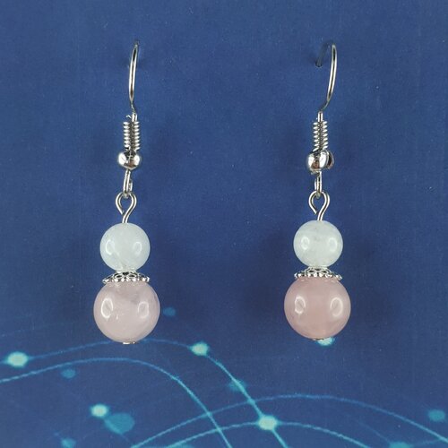 Boucles d'oreille en quartz rose et pierre de lune