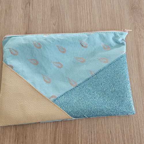 Pochette en coton imprimé, similicuir et paillette