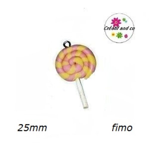 Breloque sucette rose/jaune en fimo