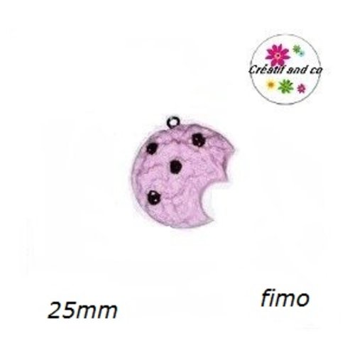 Breloque cookie croqué à la fraise en fimo