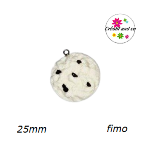Breloque cookie chocolat blanc pépite choco en fimo
