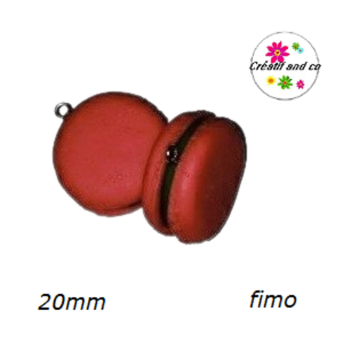 Breloque macaron framboise fourré pomme en fimo