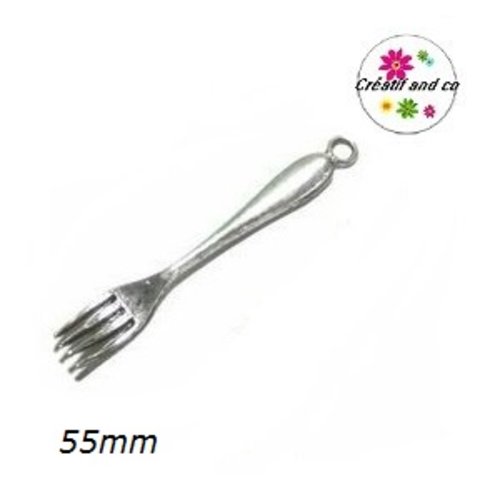 Breloque grande fourchette argent tibétain 55mm